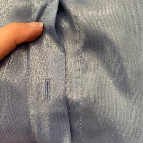 Free People Metallic Blue Satin Ruffle Blouse – Y2K, Office Siren, Size [S] - Picture 4 of 5